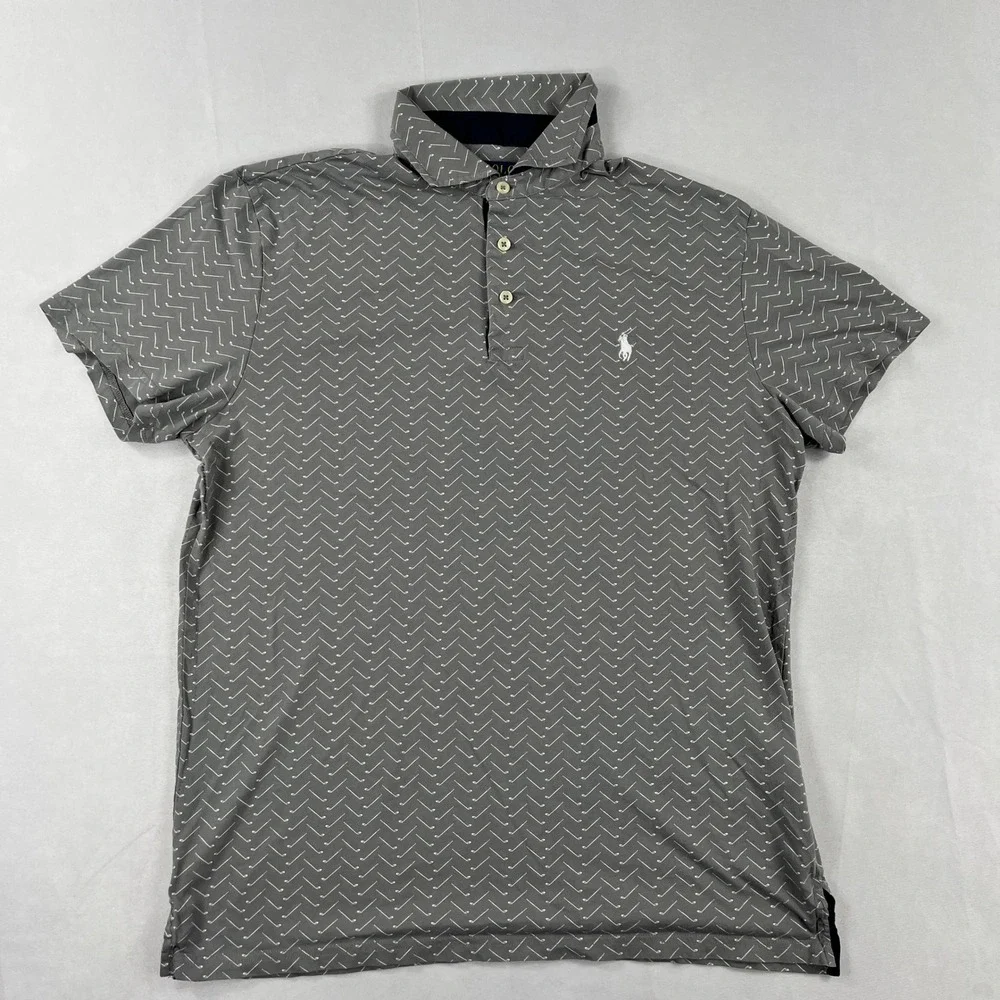 Polo Ralph Lauren Polo Shirt Golf Club Print Tailored Fit Mens Grey Size M